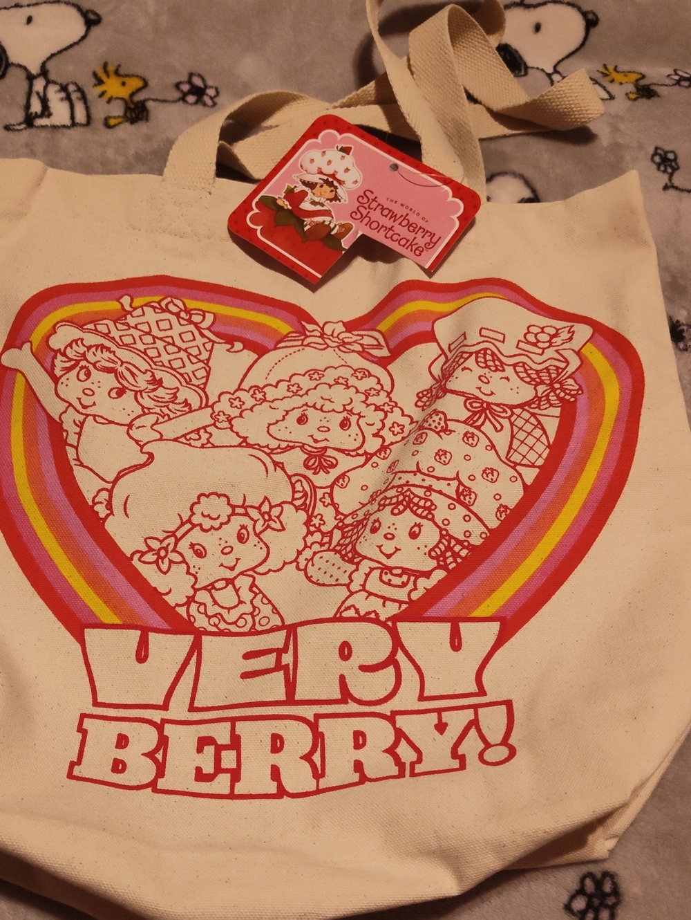 Strawberry Shortcake Canvas Tote Bag - Cream with Pink & Rainbow